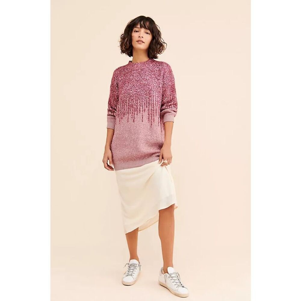 Anthropologie Raga Kylie High Neck Glitter Sweater in Pink XS